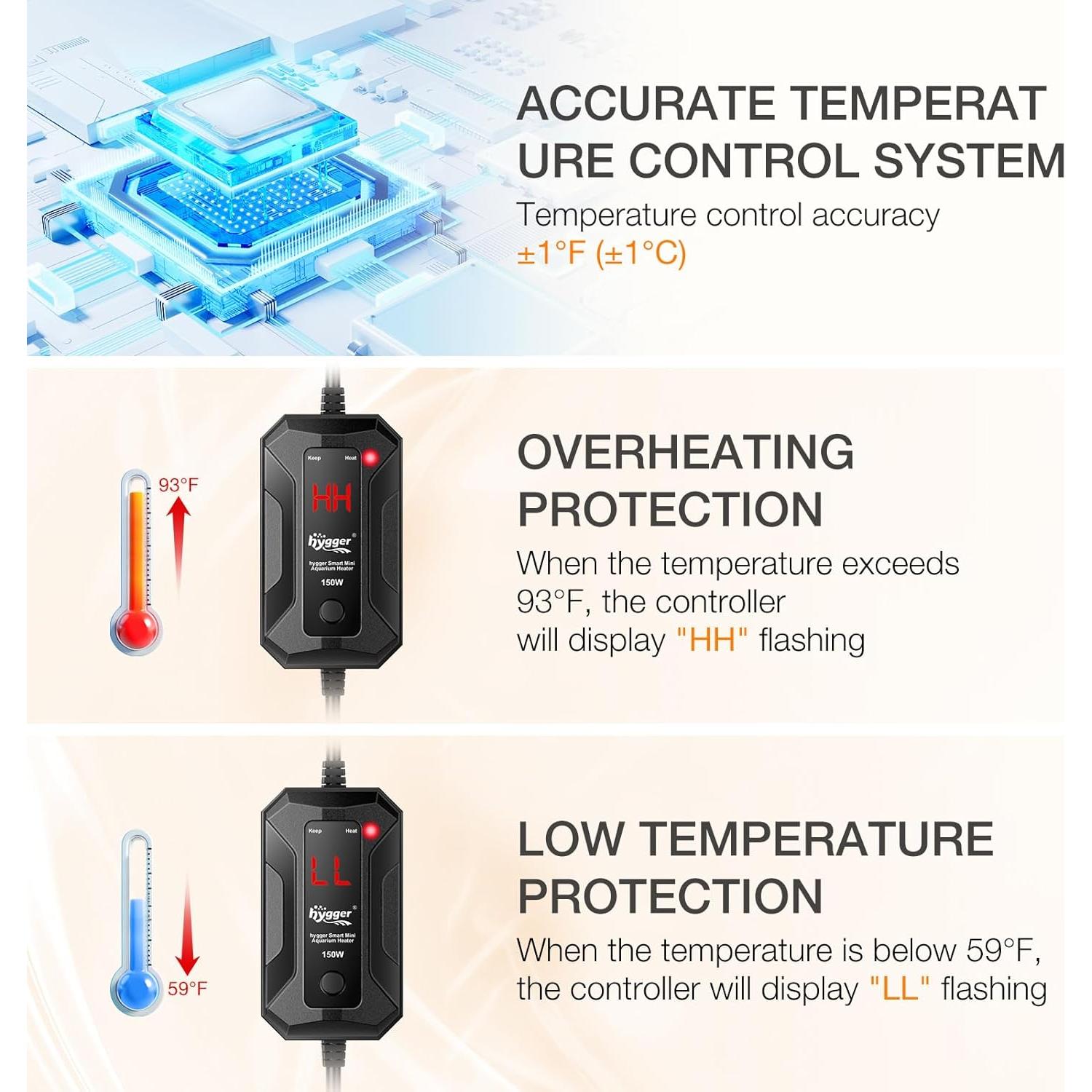 Calentador de Acuario Mini Hygger 50W para 30-60 Litros