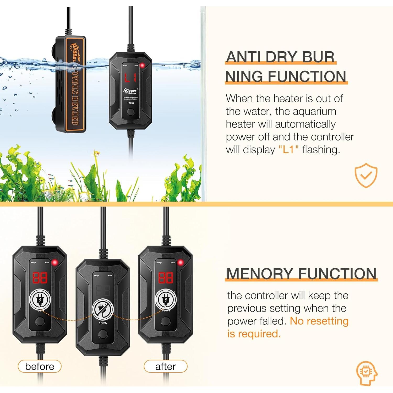 Calentador de Acuario Mini Hygger 50W para 30-60 Litros