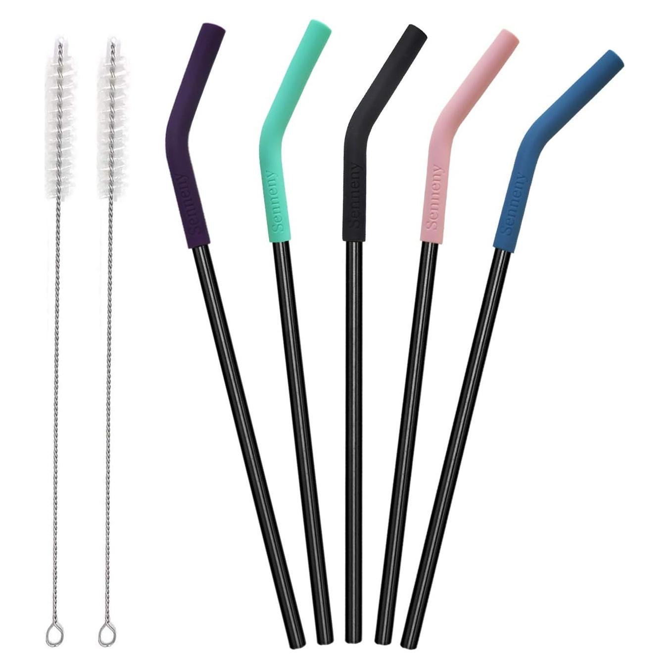 Conjunto de 5 Pajitas de Acero Inoxidable Senneny 6mm Flexibles