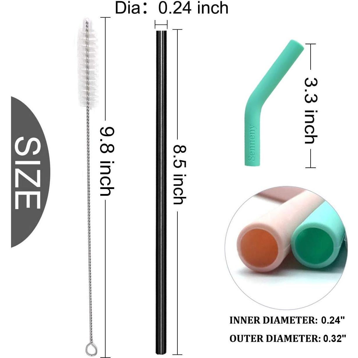 Conjunto de 5 Pajitas de Acero Inoxidable Senneny 6mm Flexibles