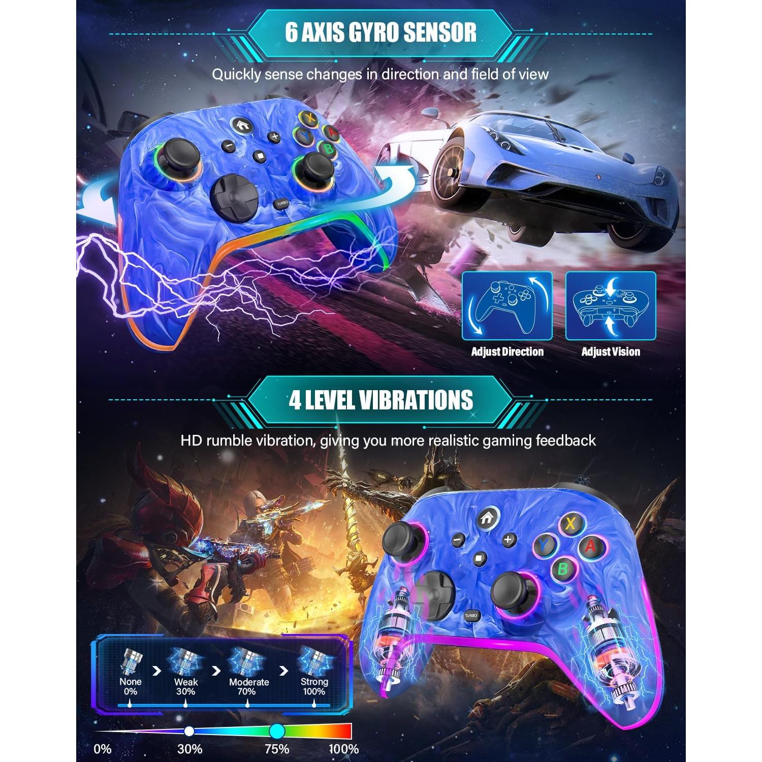 Controlador Inalámbrico KINGLINE para Nintendo Switch - 1200mAh, RGB