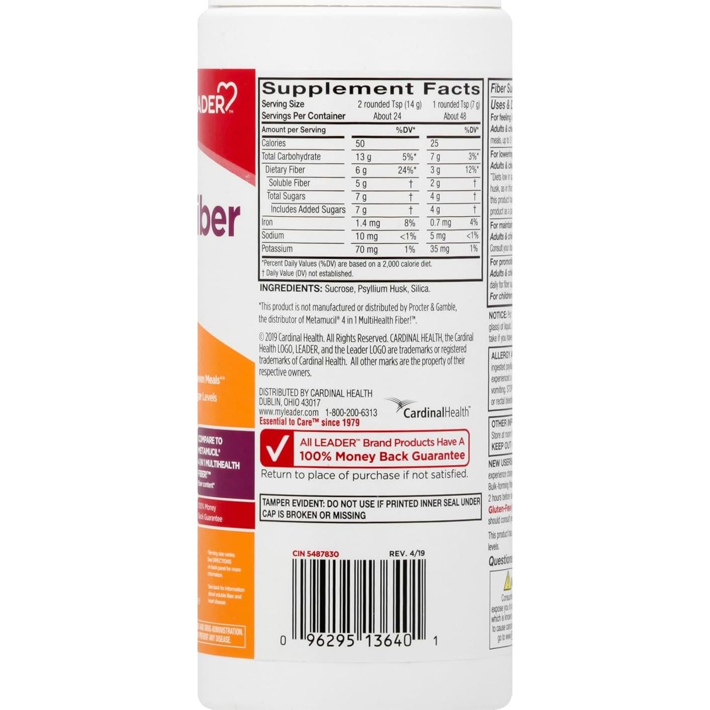 Suplemento de Fibra de Psyllium 100% Natural Leader 368.5 g