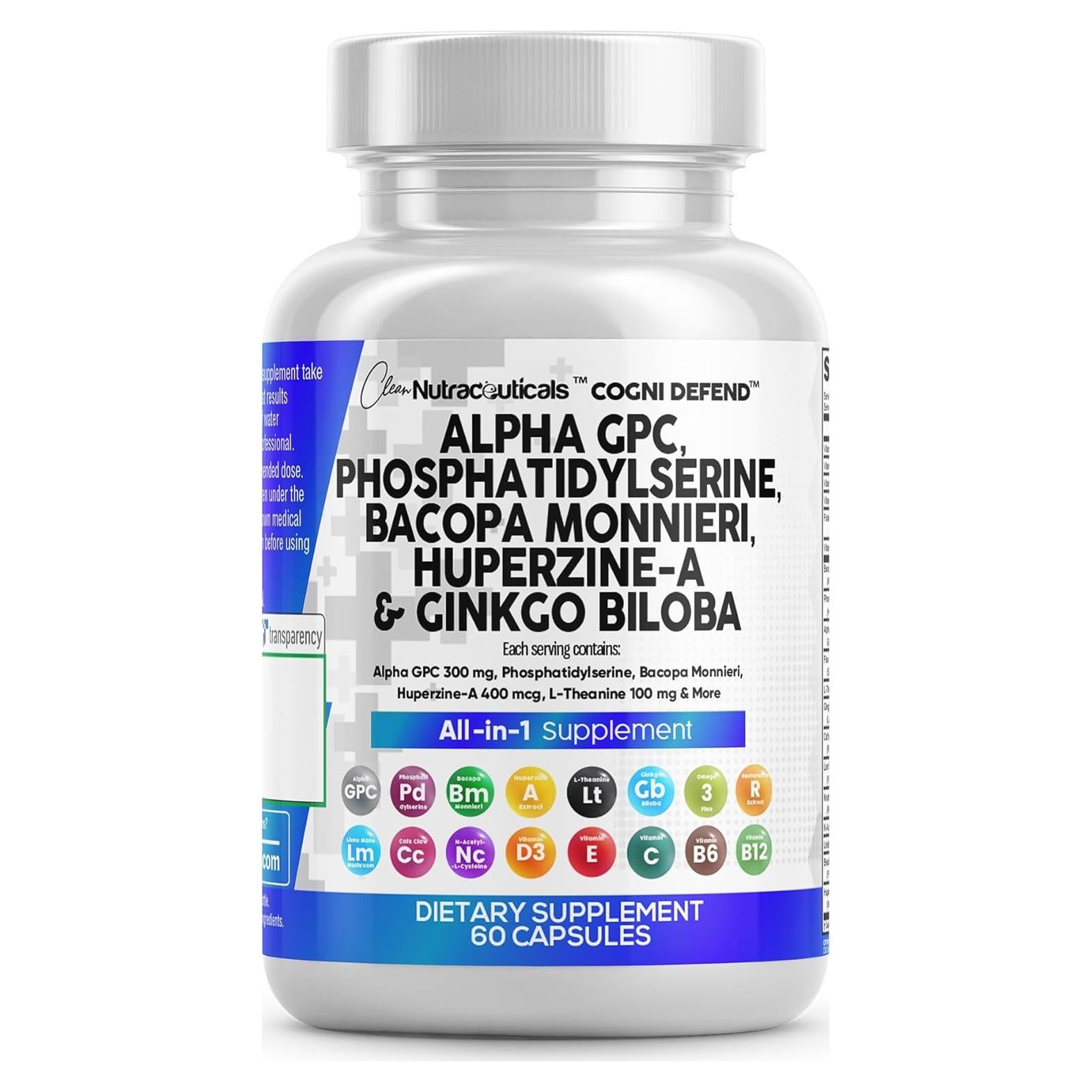 Suplemento Alpha GPC Clean Nutraceuticals 300mg 60 Cápsulas
