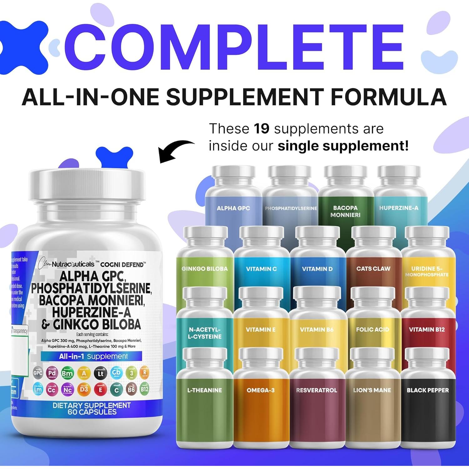 Suplemento Alpha GPC Clean Nutraceuticals 300mg 60 Cápsulas