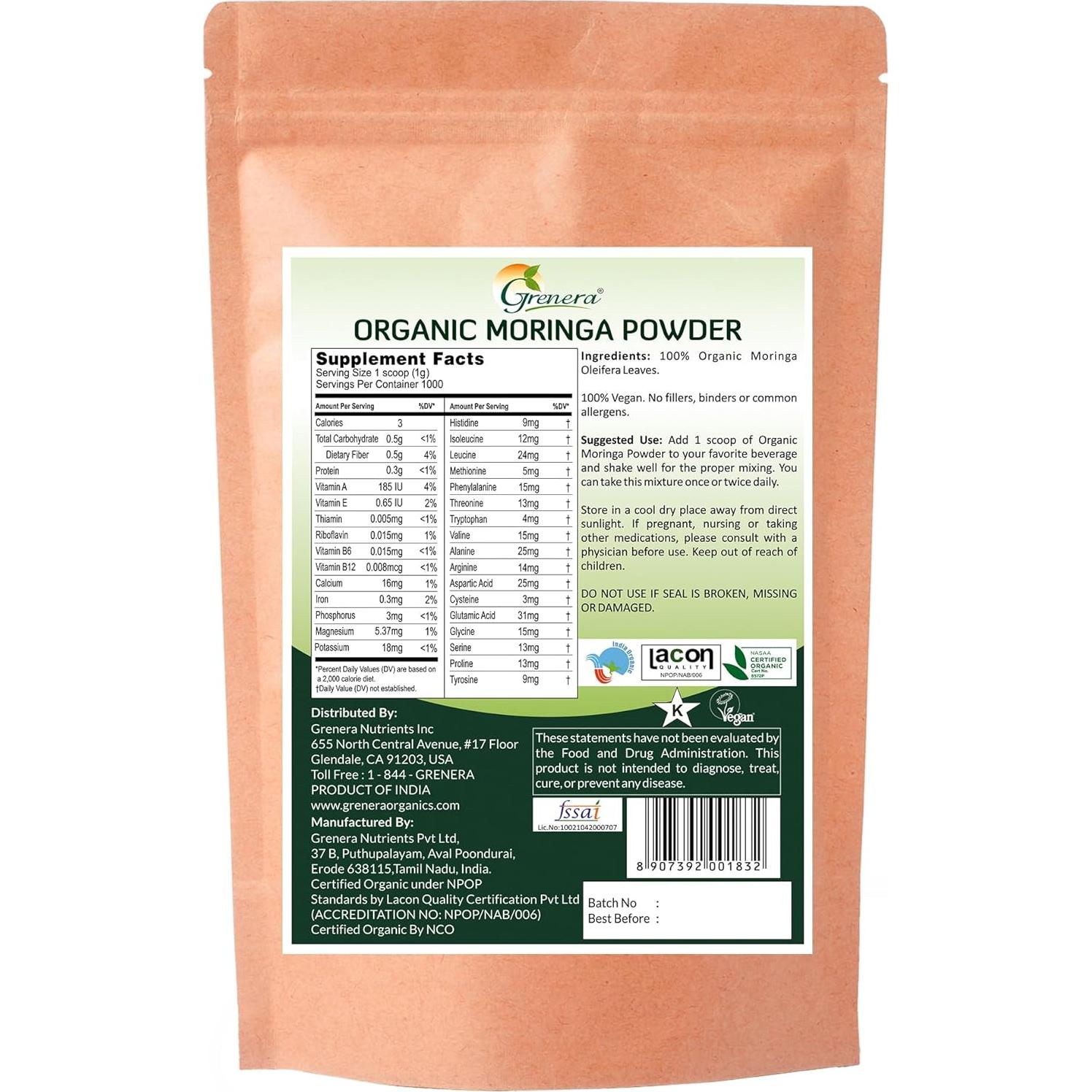 Polvo de Moringa Orgánico Grenera 1 kg - Sin Aditivos