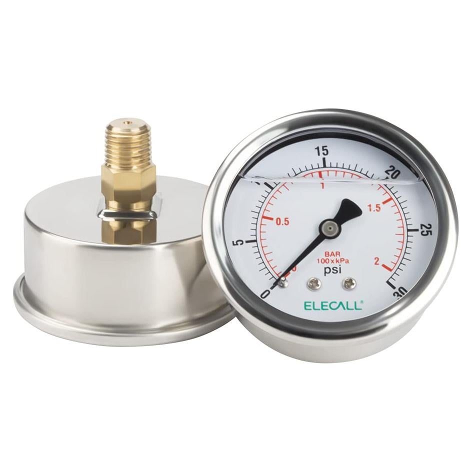 Manómetro de Presión ELECALL 0-30 Psi Acero Inoxidable 2.5"