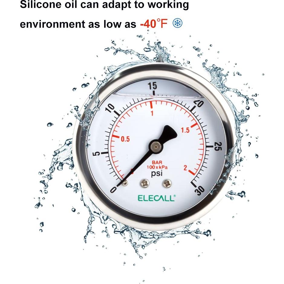 Manómetro de Presión ELECALL 0-30 Psi Acero Inoxidable 2.5"