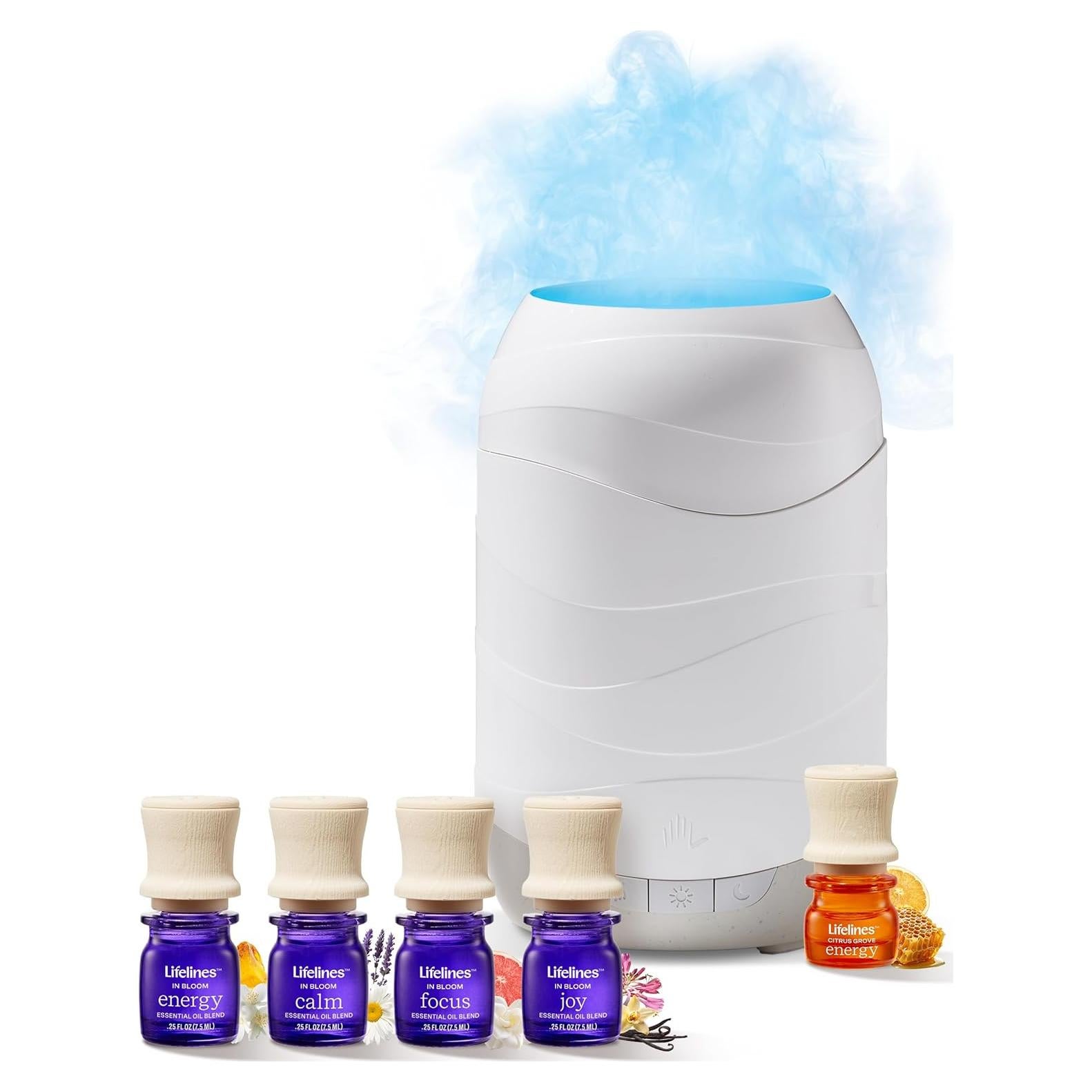 Difusor Ultrasonico Lifelines Waves 200ml + 4 Aceites Esenciales