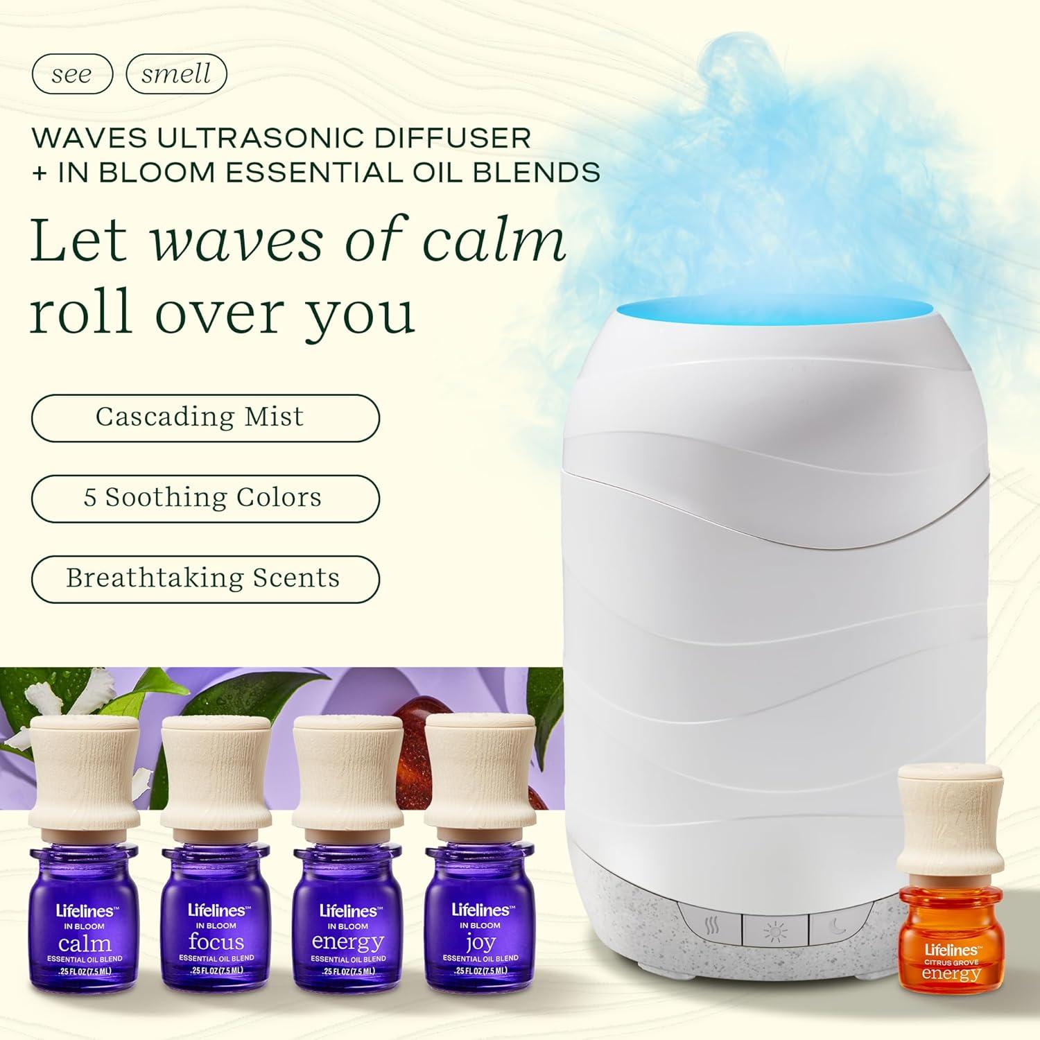 Difusor Ultrasonico Lifelines Waves 200ml + 4 Aceites Esenciales