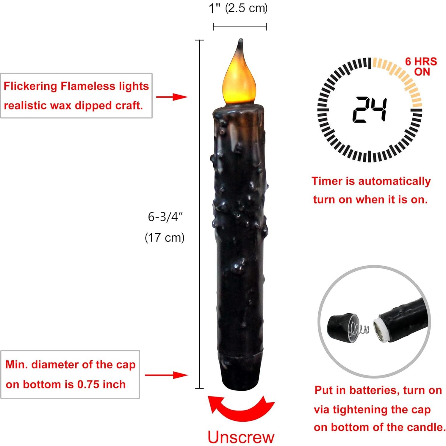 Velas Taper LED CVHOMEDECO 17.1 cm Negro Mate 2 PCS