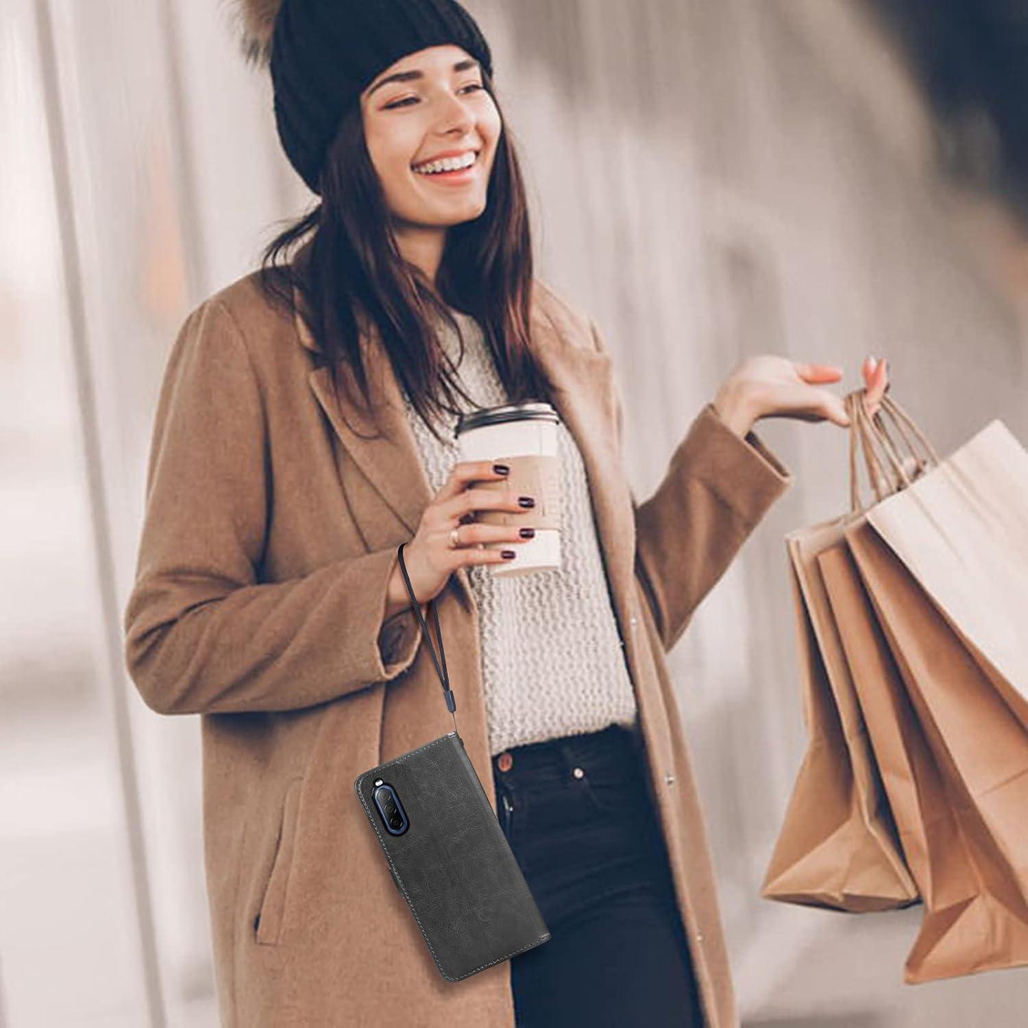 Funda de Cartera Asuwish para Sony Xperia 10 II - Negro