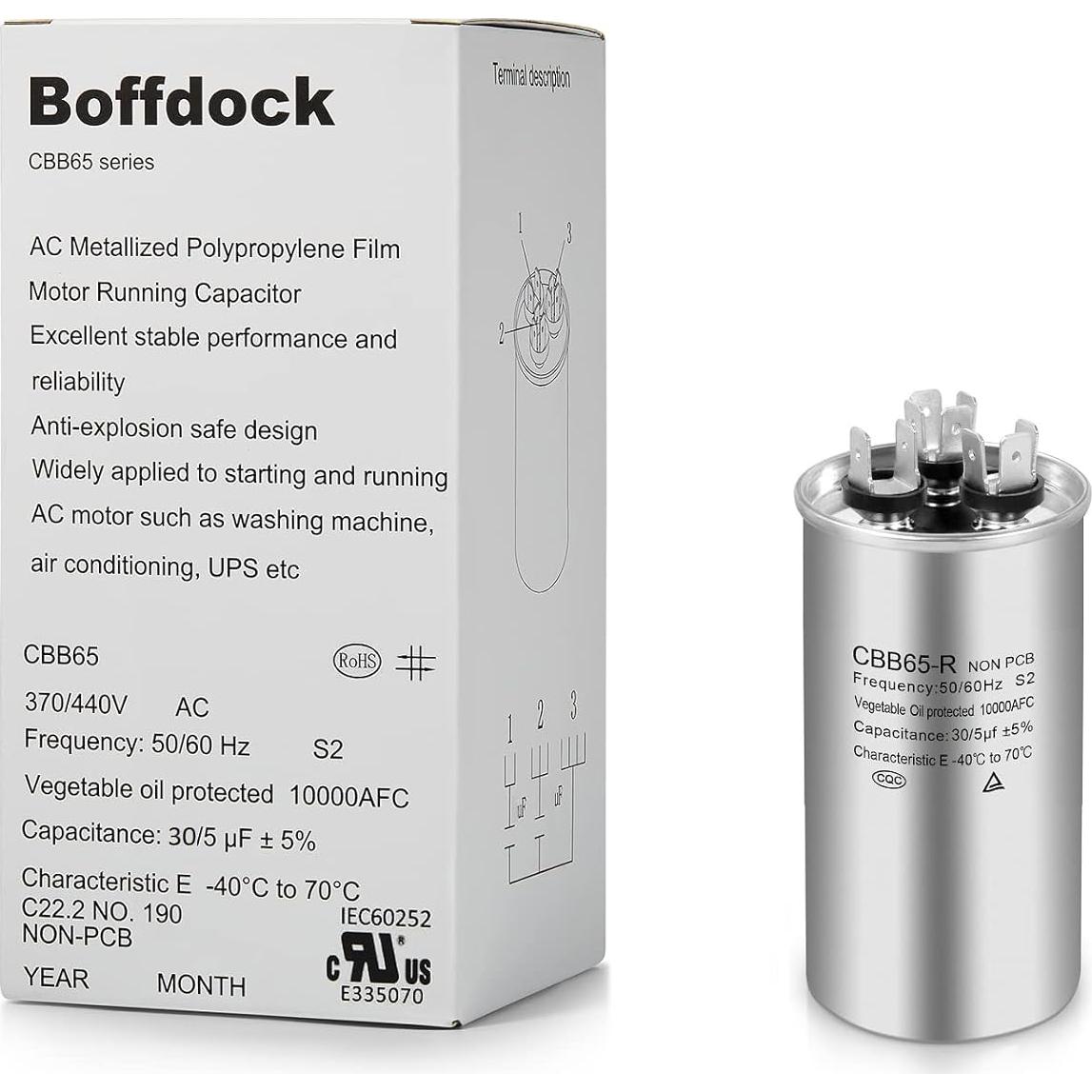 Capacitor de Aire Acondicionado Boffdock 30+5 MFD 370/440V