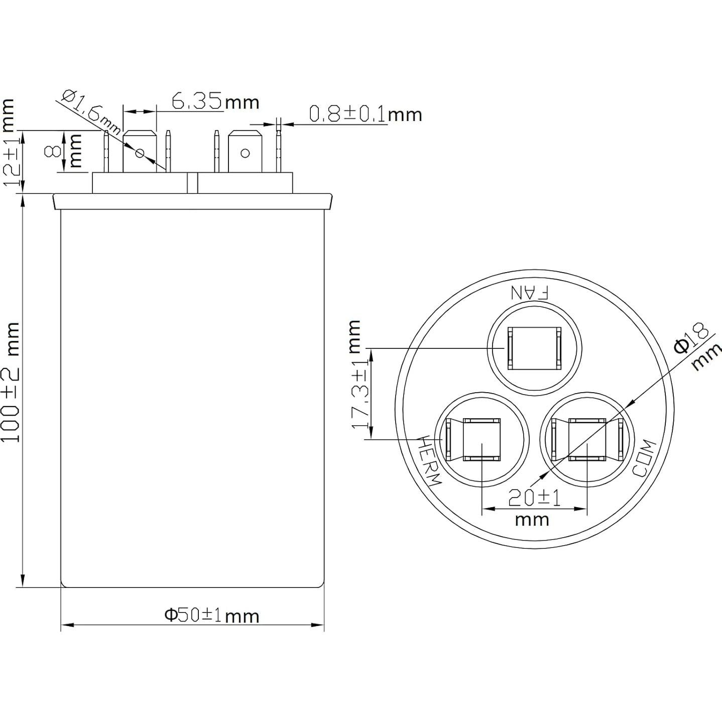 Capacitor de Aire Acondicionado Boffdock 30+5 MFD 370/440V
