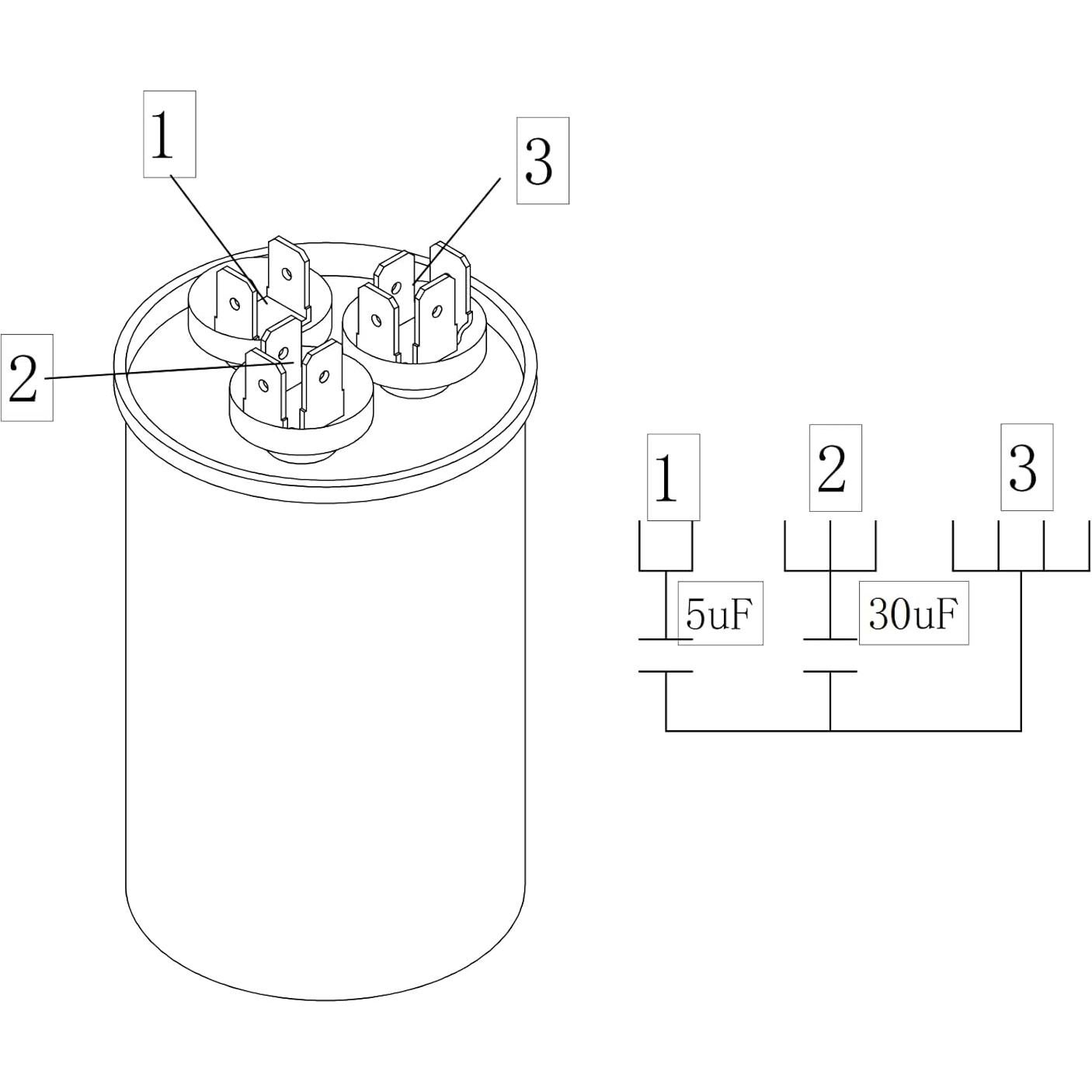 Capacitor de Aire Acondicionado Boffdock 30+5 MFD 370/440V