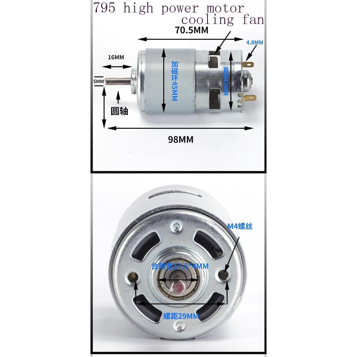 Motor DC 795 12V-24V 11000RPM Alta Potencia para Juguetes