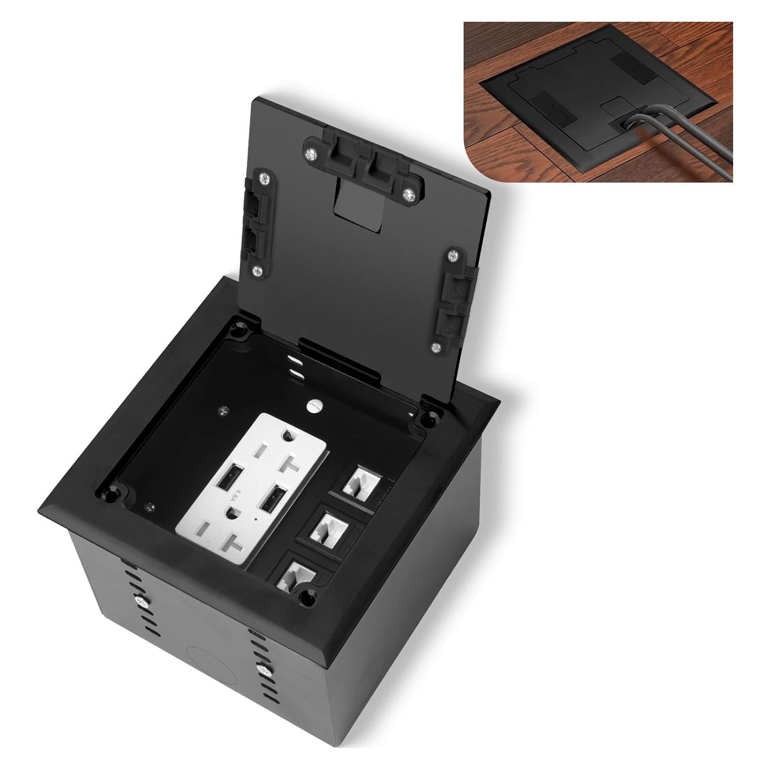 Kit de enchufe oculto empotrado KYHSHJ 2x20A USB-A RJ45 Negro