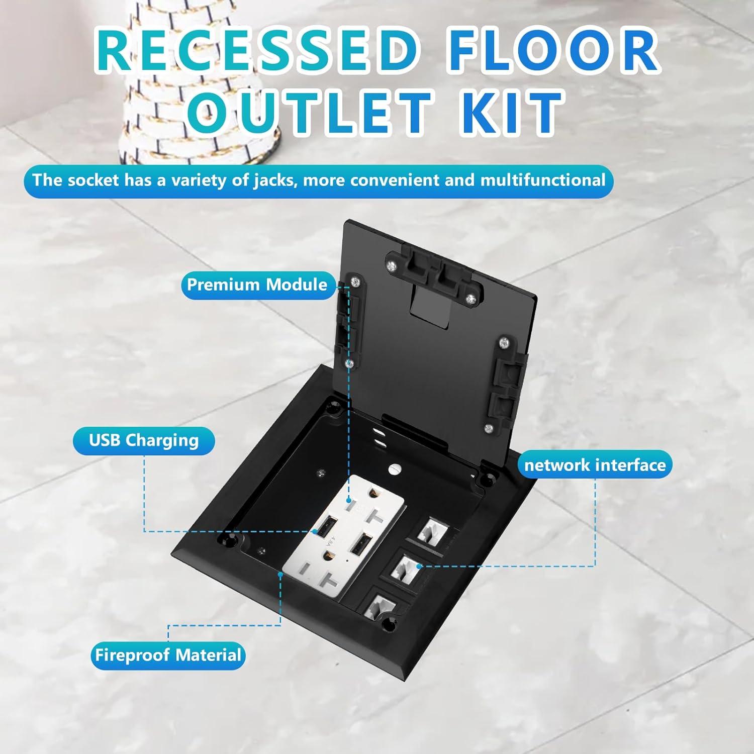 Kit de enchufe oculto empotrado KYHSHJ 2x20A USB-A RJ45 Negro