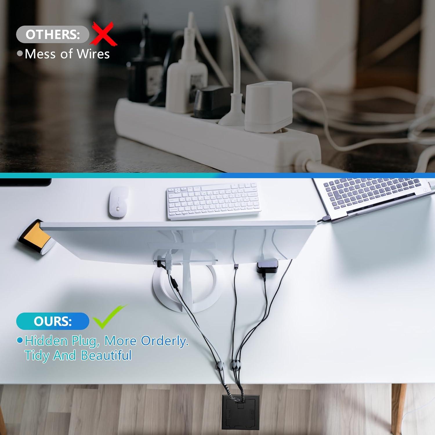 Kit de enchufe oculto empotrado KYHSHJ 2x20A USB-A RJ45 Negro