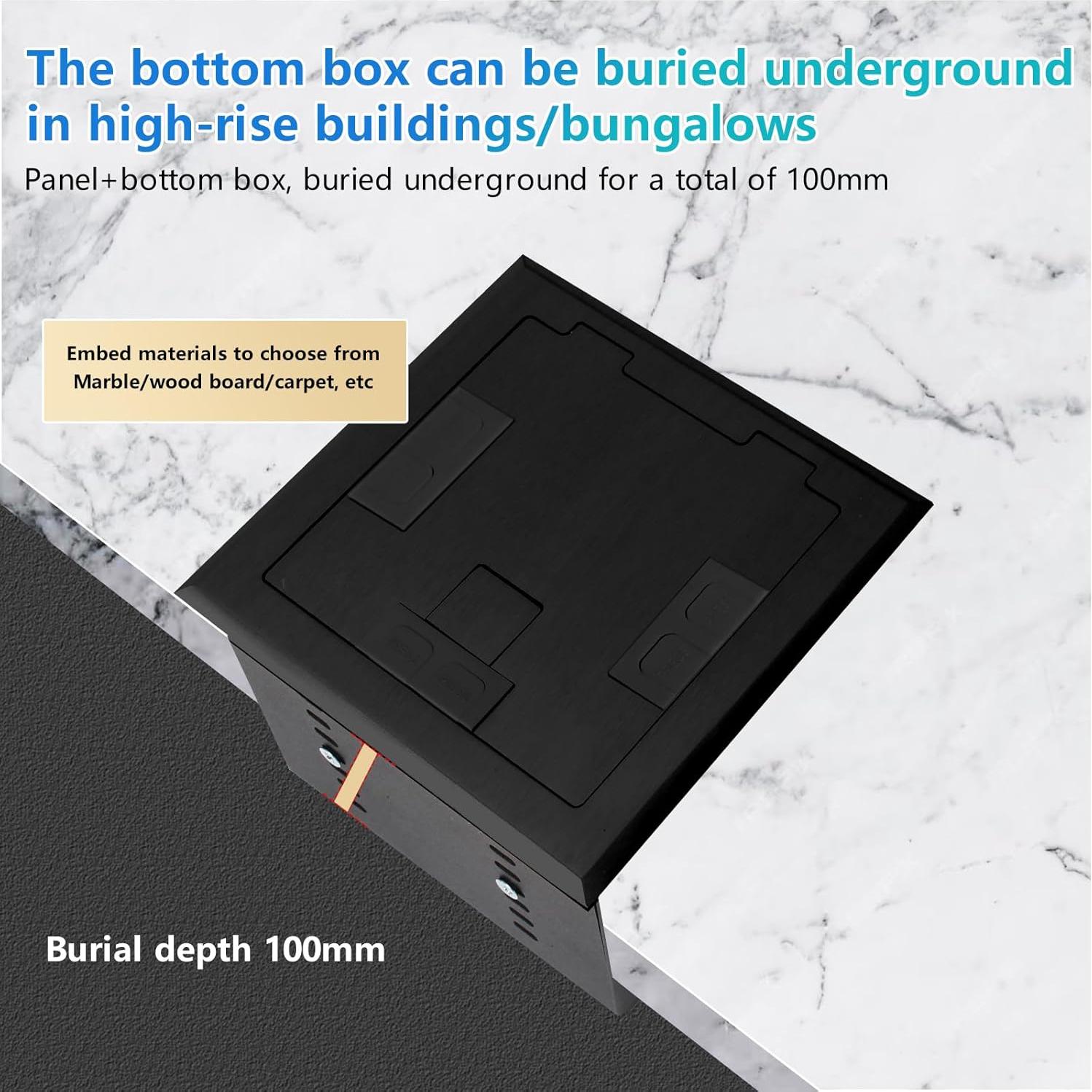 Kit de enchufe oculto empotrado KYHSHJ 2x20A USB-A RJ45 Negro