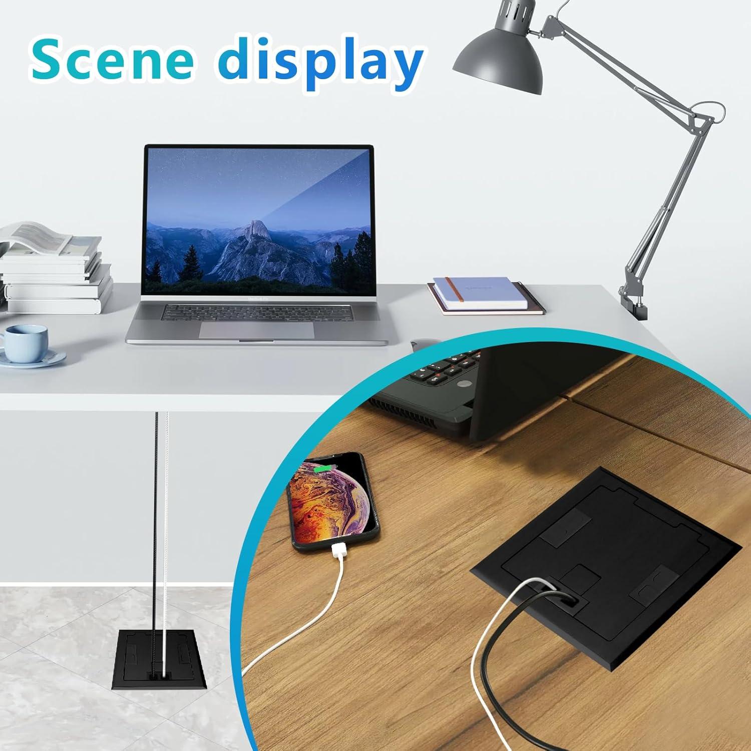 Kit de enchufe oculto empotrado KYHSHJ 2x20A USB-A RJ45 Negro