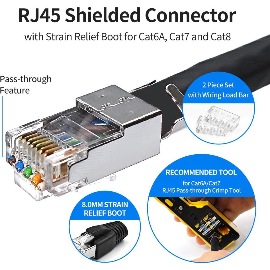Paquete de 10 Conectores RJ45 Blindados Cat7 Cat6A 50µ Baquelita
