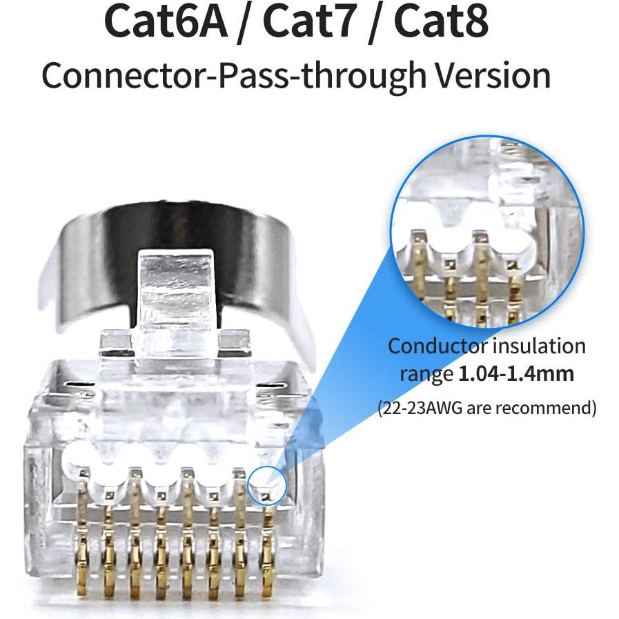 Paquete de 10 Conectores RJ45 Blindados Cat7 Cat6A 50µ Baquelita