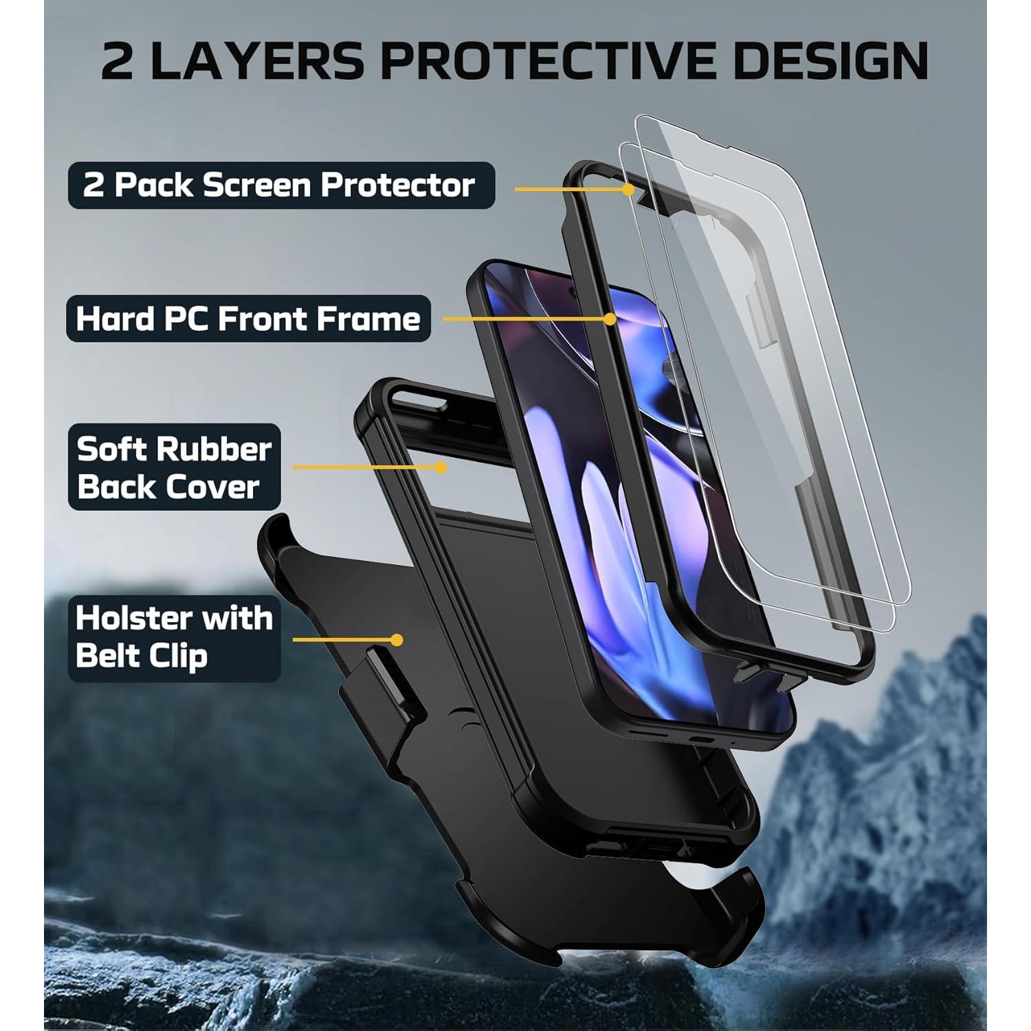 Funda Google Pixel 9 Pro XL con 2 Protectores y Clip 360°