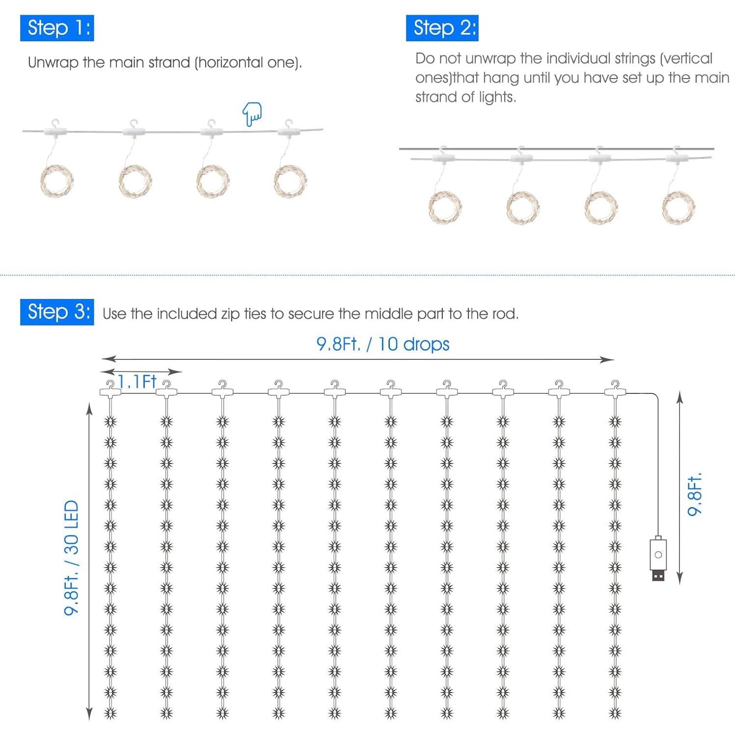 Luces de Cortina LED Minetom 300 Luces USB Regulables 8 Modos