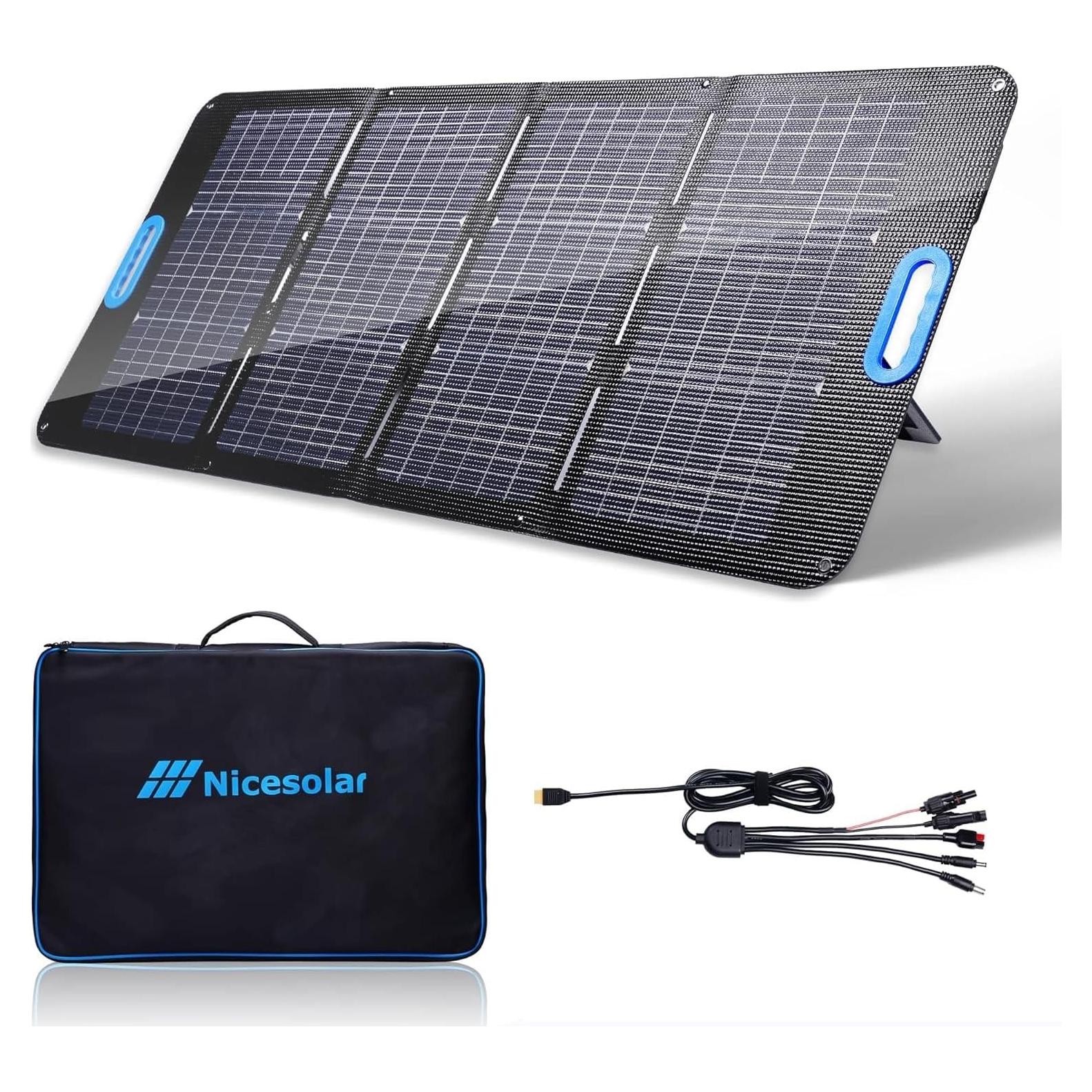 Panel Solar Plegable Nicesolar 100W con USB-C 65W para Camping