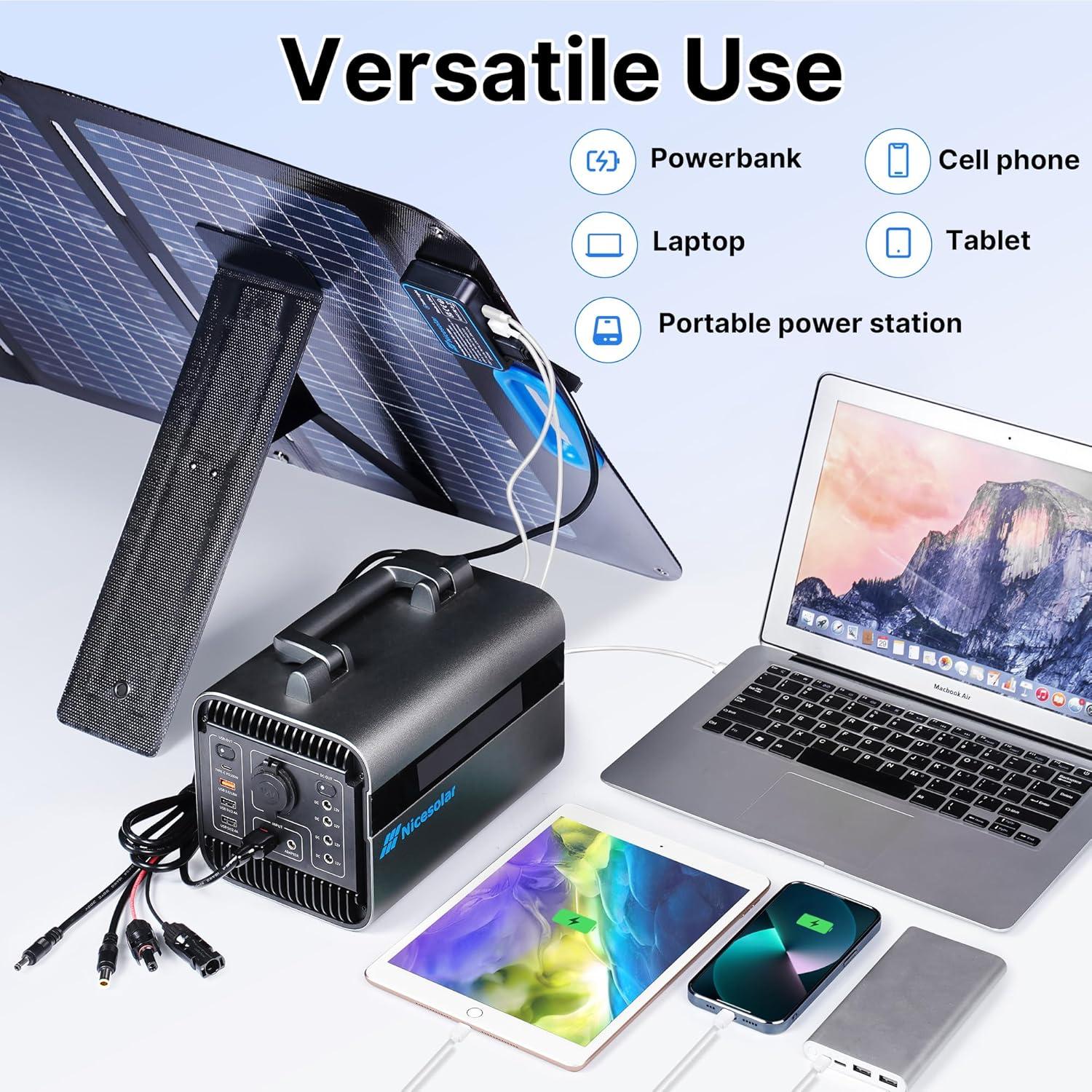 Panel Solar Plegable Nicesolar 100W con USB-C 65W para Camping