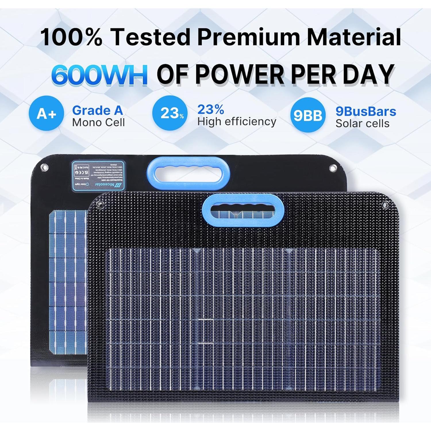 Panel Solar Plegable Nicesolar 100W con USB-C 65W para Camping