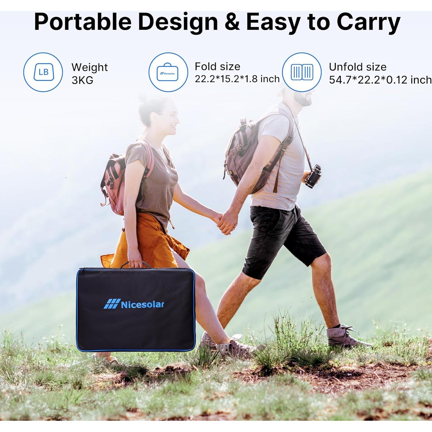 Panel Solar Plegable Nicesolar 100W con USB-C 65W para Camping