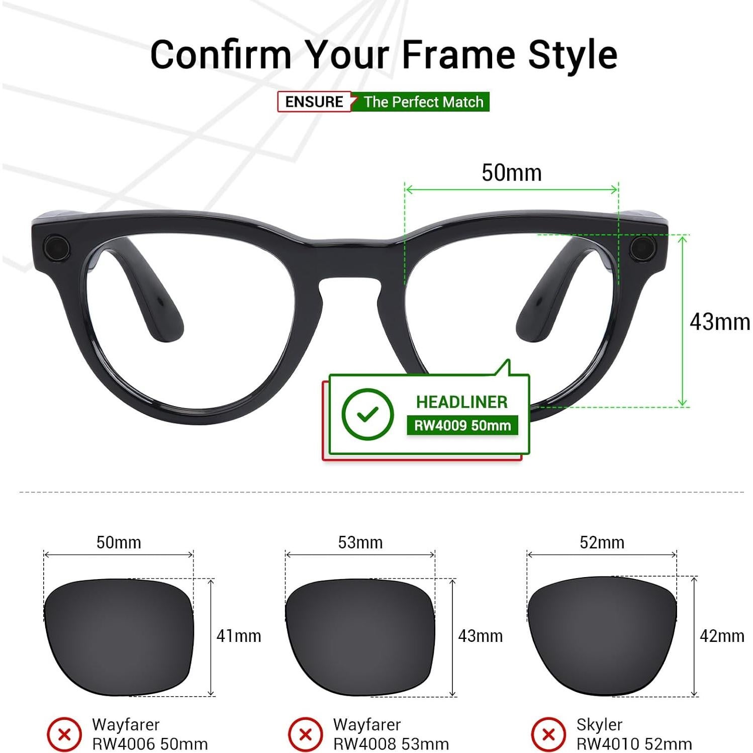 Lentes de Reemplazo Mryok para Ray-Ban Meta Headliner 50mm