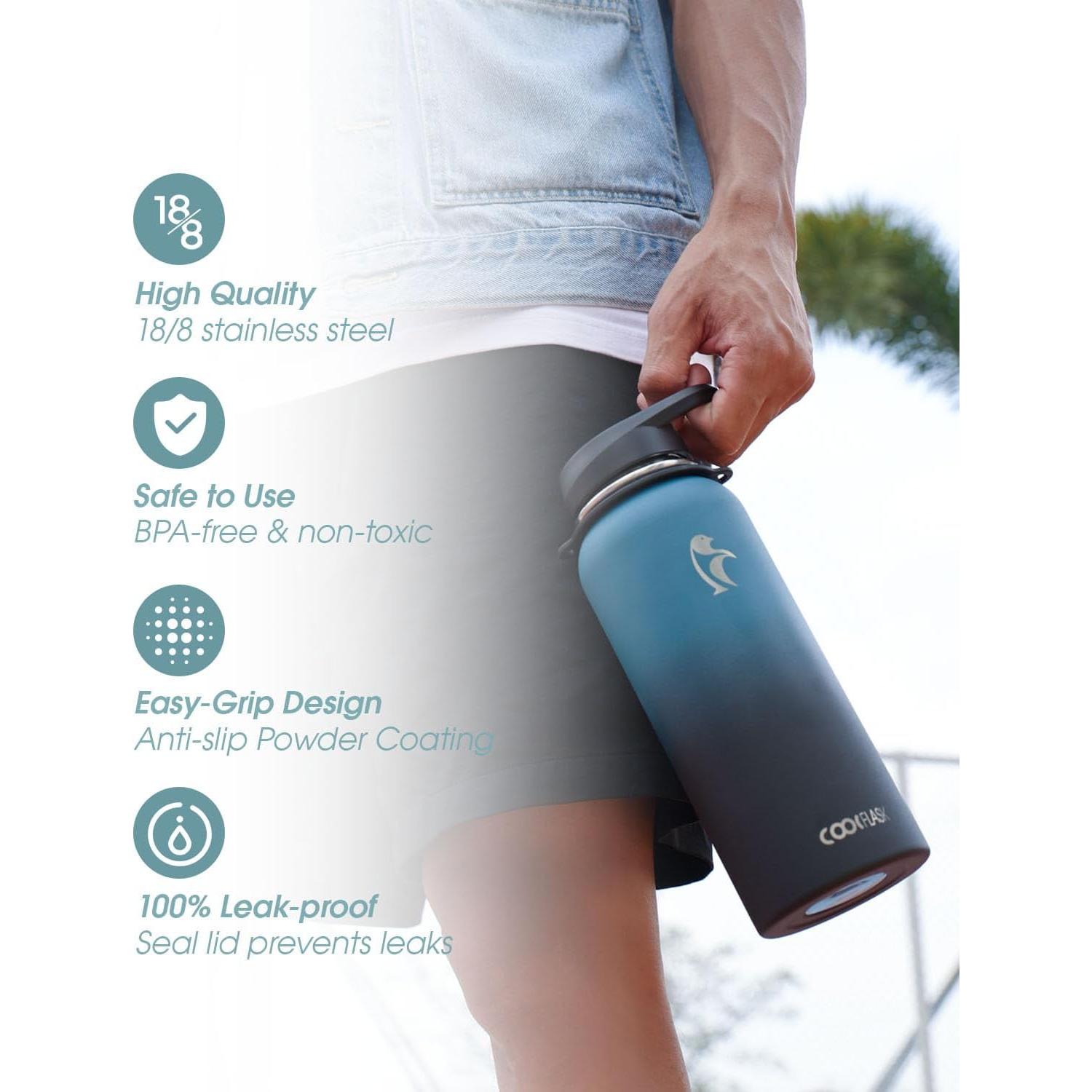 Botella de Agua Aislada Coolflask 32 oz Acero Inoxidable Azul