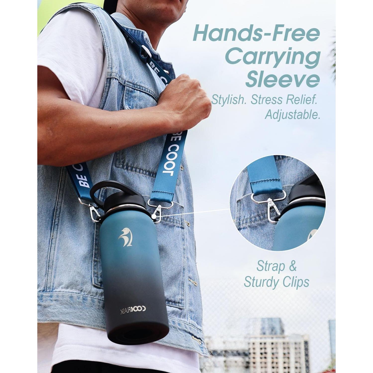 Botella de Agua Aislada Coolflask 32 oz Acero Inoxidable Azul