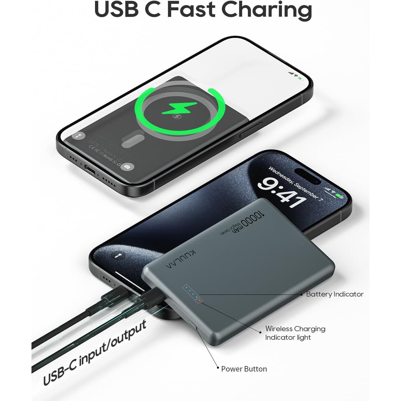 Batería Portátil MagSafe Kuulaa 10000mAh Carga Rápida USB-C