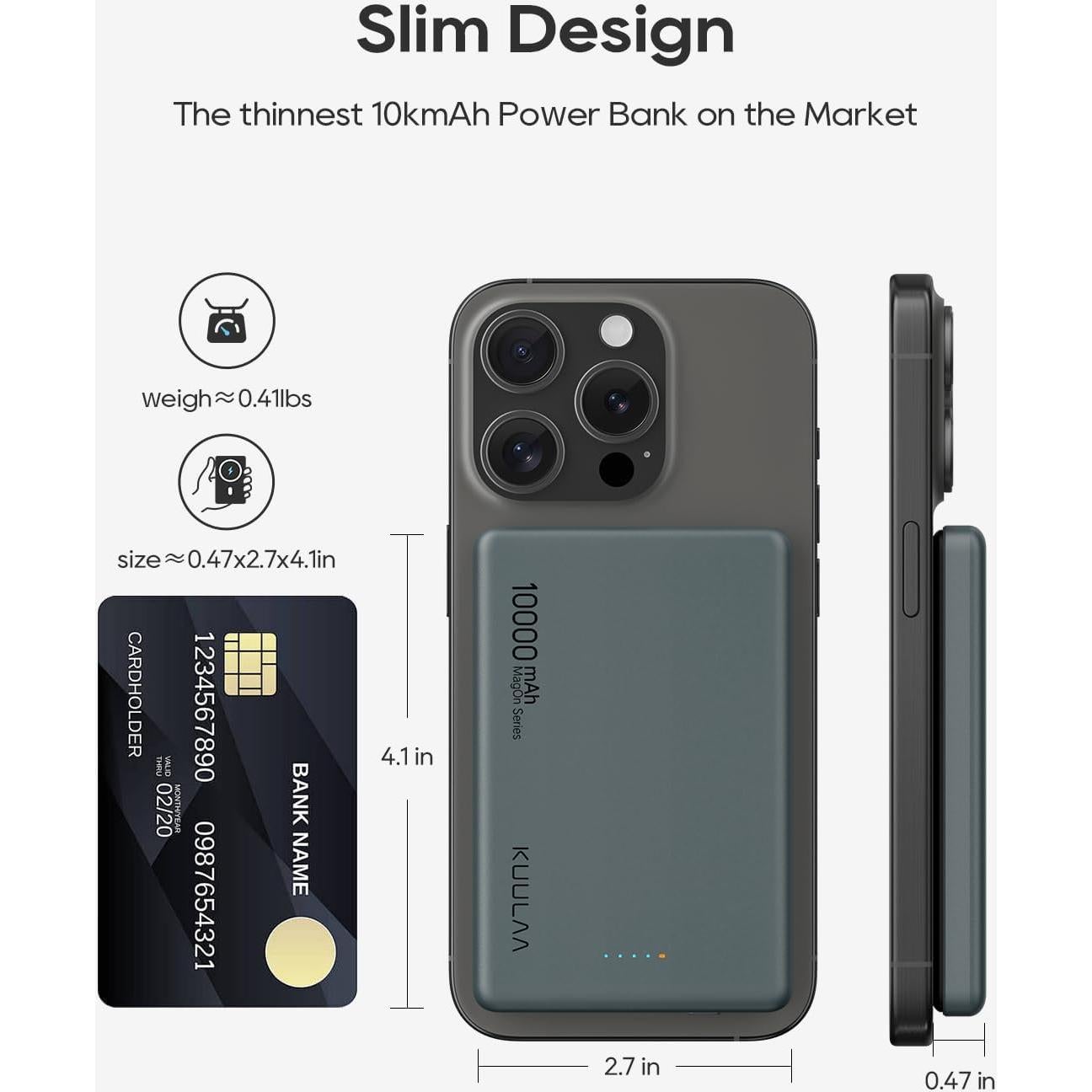 Batería Portátil MagSafe Kuulaa 10000mAh Carga Rápida USB-C