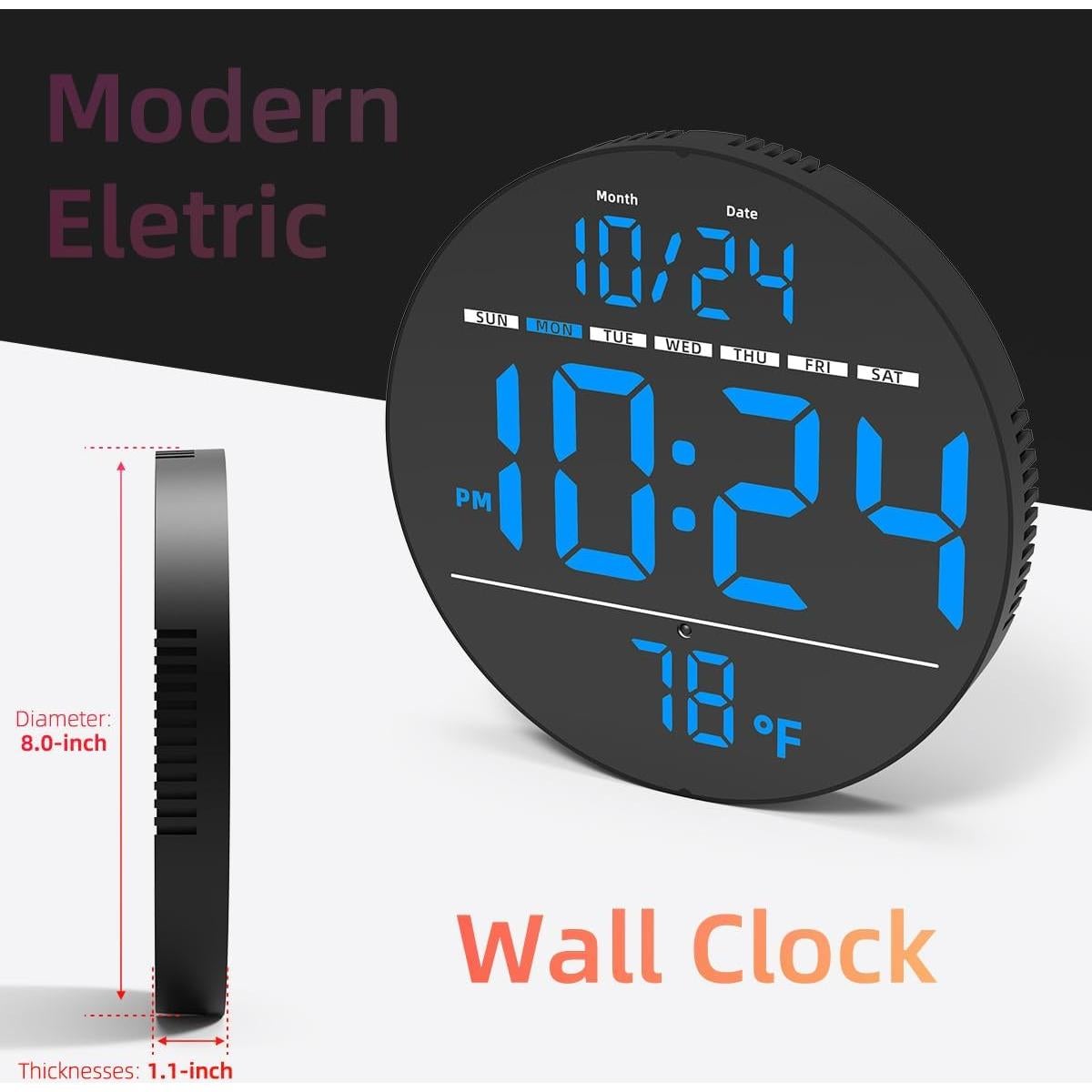 Reloj de Pared Digital LED XUANZIT 8" Auto-Brillo Temperatura