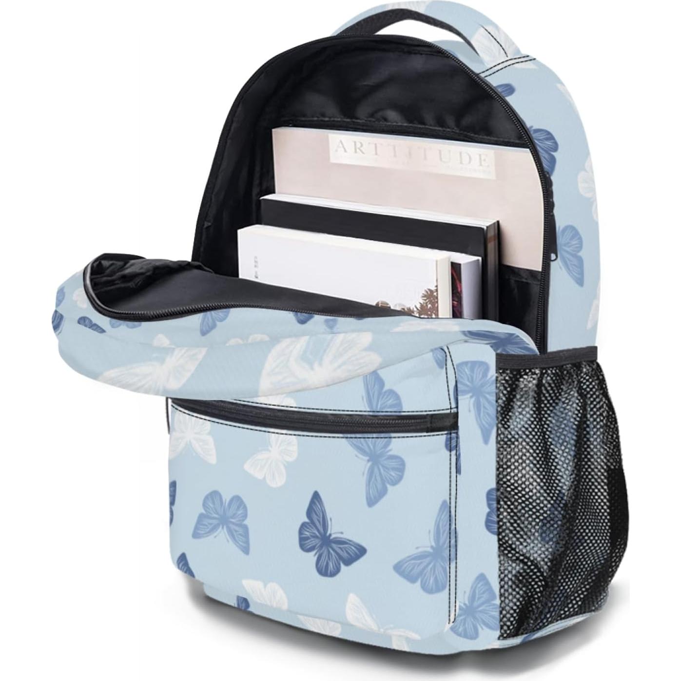 Mochila Escolar Mariposa Azul Anyako 44x32x15 cm para Niños