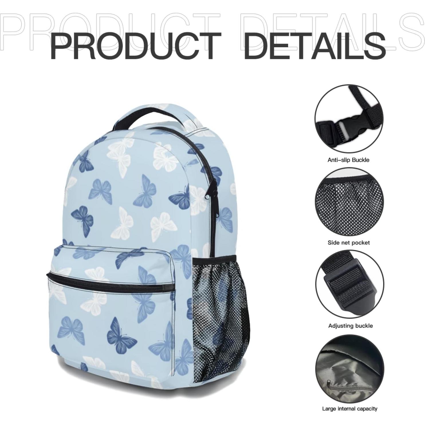 Mochila Escolar Mariposa Azul Anyako 44x32x15 cm para Niños