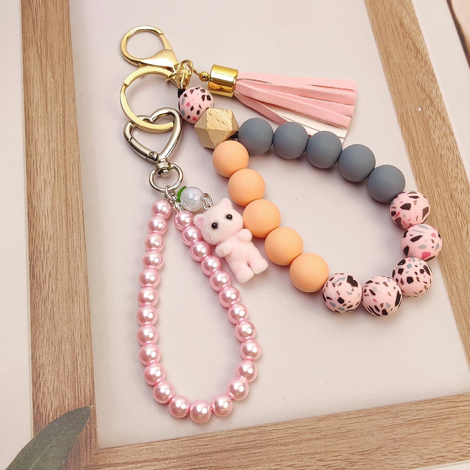 Llavero de Gato Peludo Rosa Bonito Nalefow para Mujeres