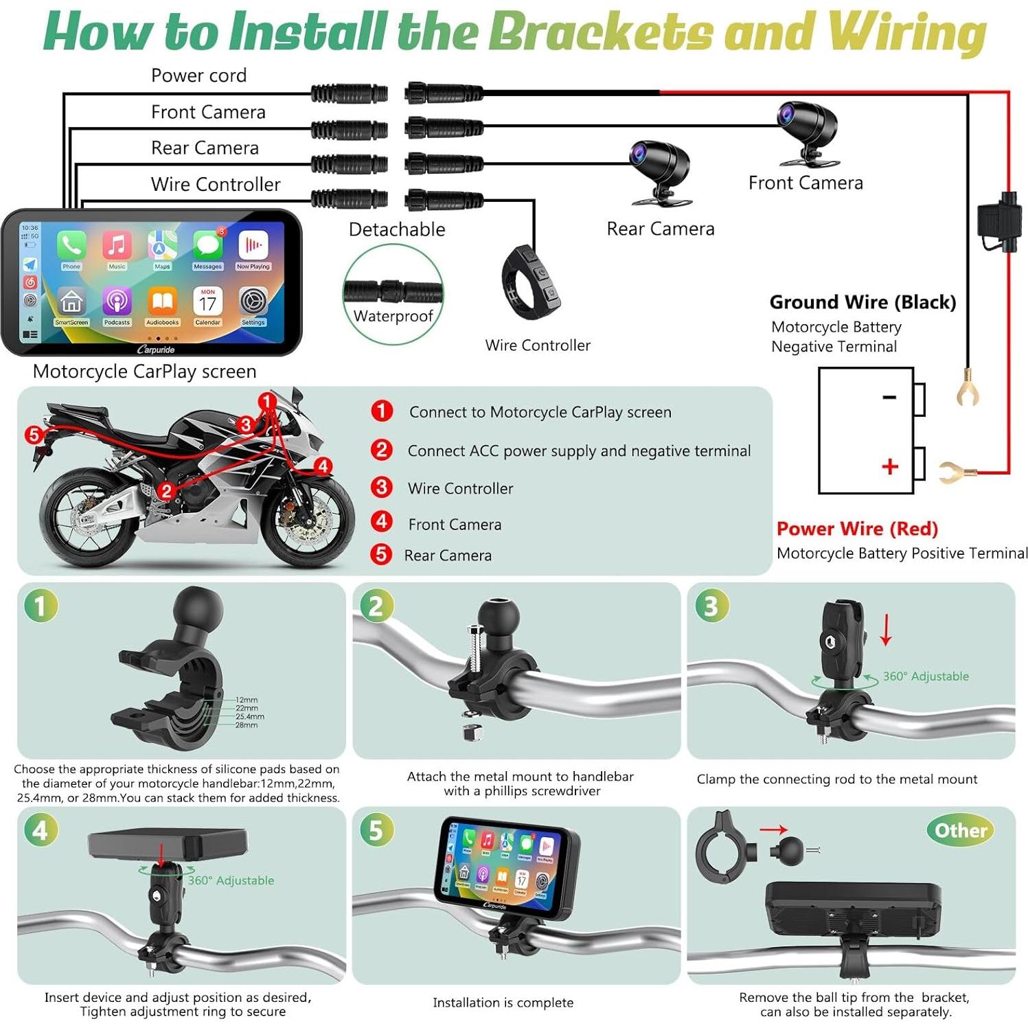 Pantalla GPS Carpuride W603D para moto 6.3" HD, CarPlay