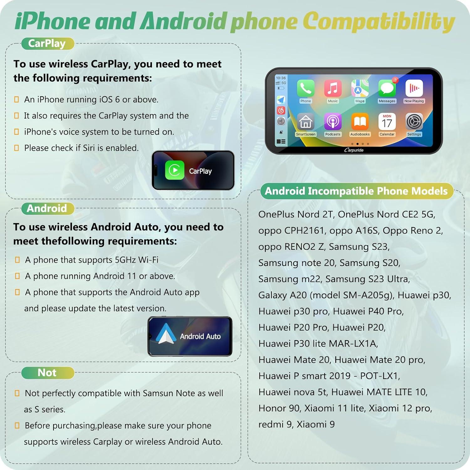 Pantalla GPS Carpuride W603D para moto 6.3" HD, CarPlay