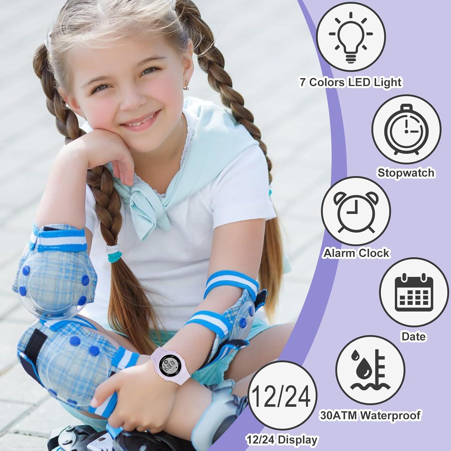 Reloj Digital CKV para Niños con Luz LED 7 Colores Impermeable