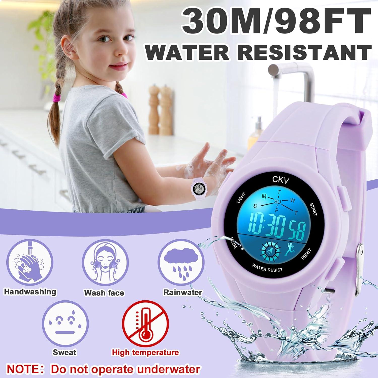 Reloj Digital CKV para Niños con Luz LED 7 Colores Impermeable