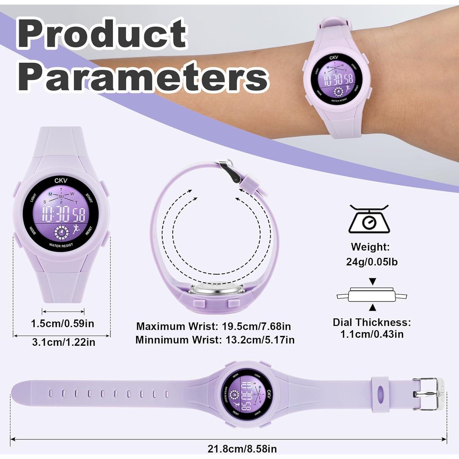 Reloj Digital CKV para Niños con Luz LED 7 Colores Impermeable