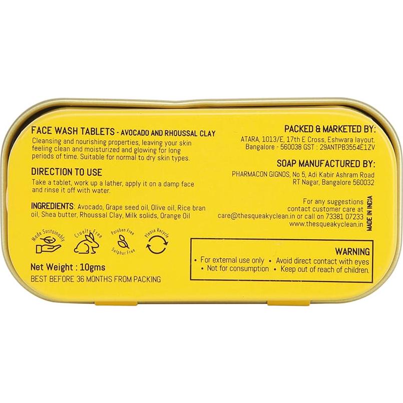 Tabletas de Lavado Facial Squeaky Clean Atara - Aguacate - 30 Unidades