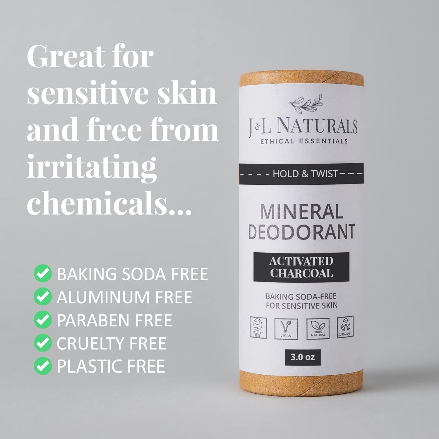 Desodorante Mineral J&L Naturals 85 g Carbón Activado Vegano