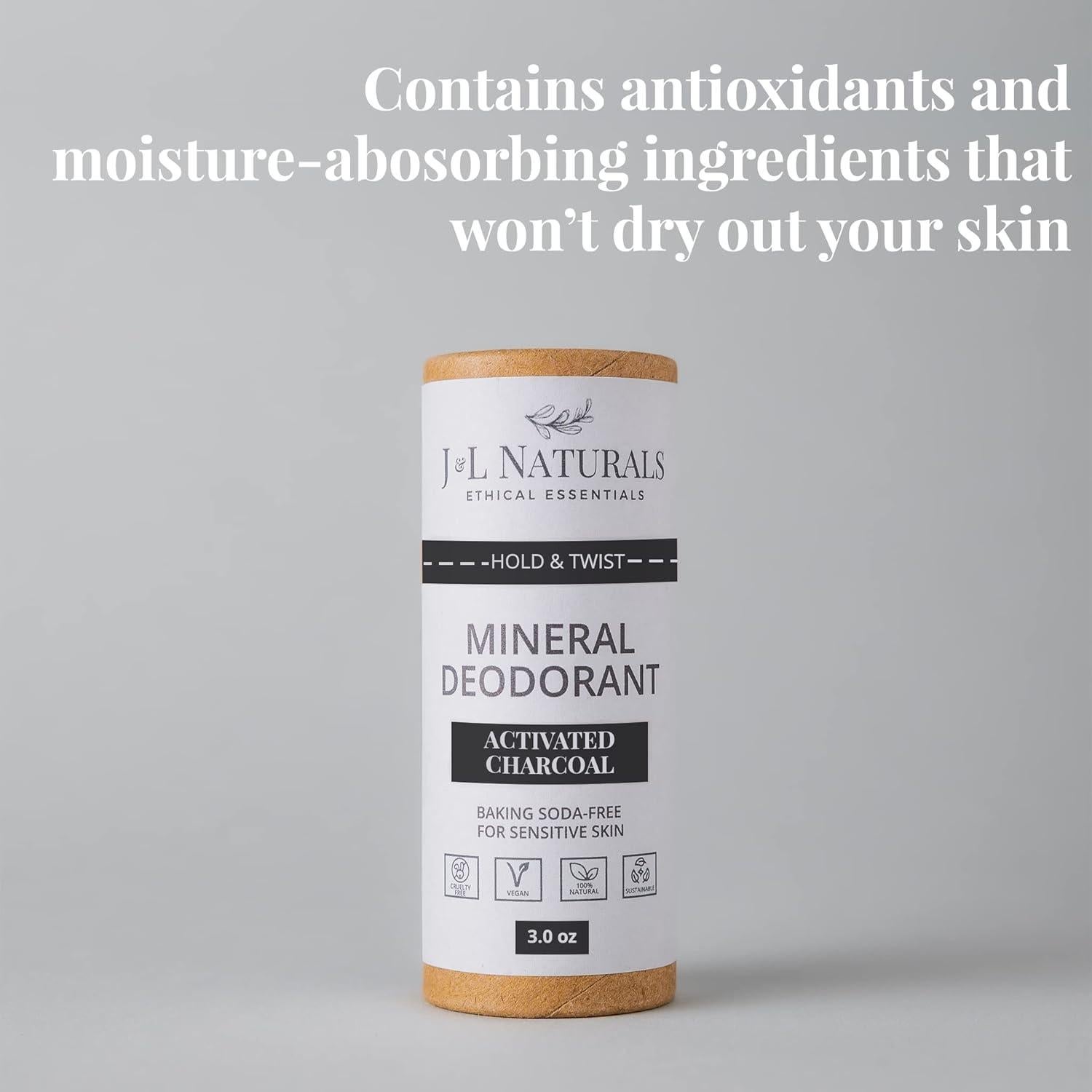 Desodorante Mineral J&L Naturals 85 g Carbón Activado Vegano