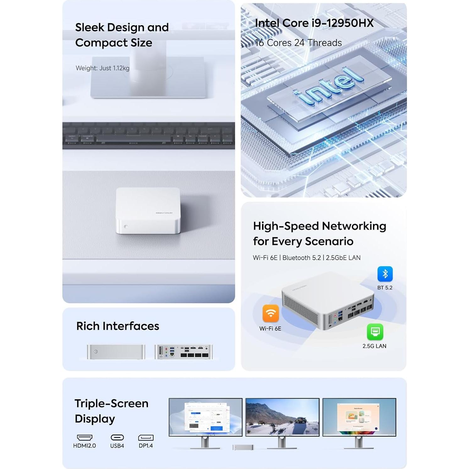 MINISFORUM M1-1295 Mini PC i9-12950HX 16C/24T 8TB SSD